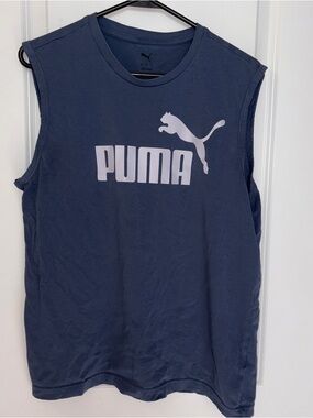 Puma Navy Blue Sleeveless Tank with Light Purple Logo Size: L